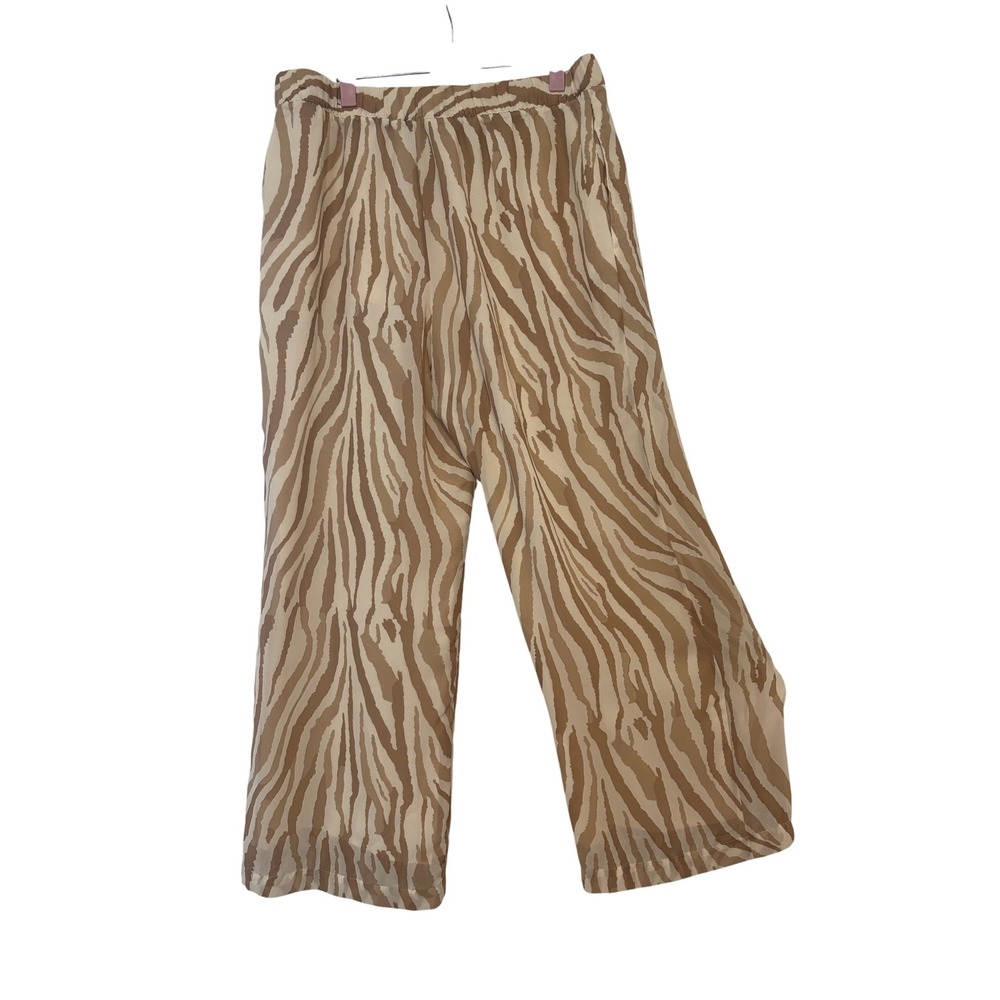 Soft Surroundings sz L petite brown/cream tiger stripe wide leg pull on pant J